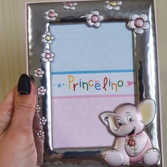 Рамка для фотографії посріблена з емаллю дитяча Слоненя рожева