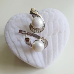 Сережки срібні класичні з перлами та фіанітами