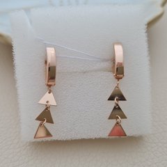 Сережки золоті з підвісками трикутниками без каменів