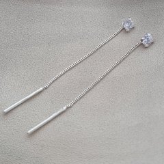 Срібні сережки протяжки з маленькими білими фіанітами