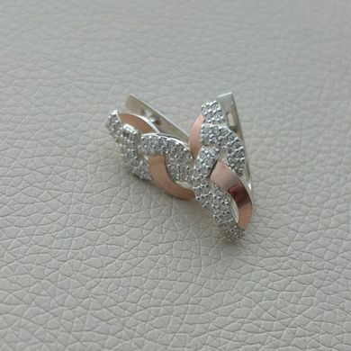 Серебряные серьги с золотыми накладками косичка с белыми фианитами