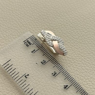Серебряные серьги с золотыми накладками косичка с белыми фианитами