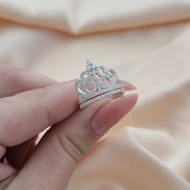 Срібна каблучка Тіара з білими цирконами і родованою поверхнею