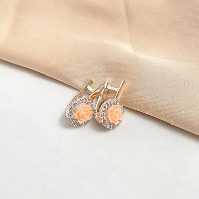Серьги серебро с золотом кораллом и цирконами