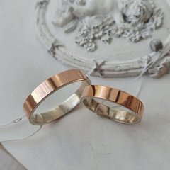 Обручальные кольца серебряные с золотой вставкой гладкие тонкие пара