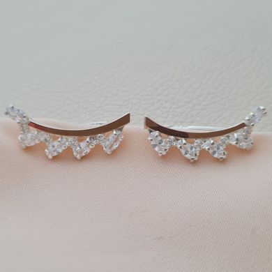 Серьги кафы серебряные с золотыми напайками и фианитами разной формы
