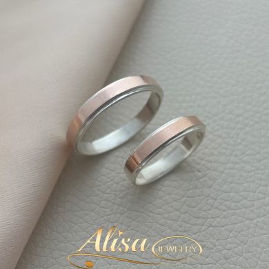 Обручальные кольца серебряные с золотыми напайками гладкие пара