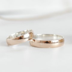Обручальные кольца серебряные с золотой напайкой классические гладкие