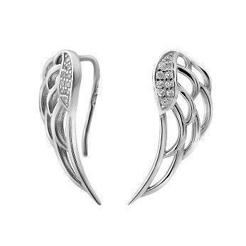 Серебряные серьги каффы Крылья с белыми фианитами