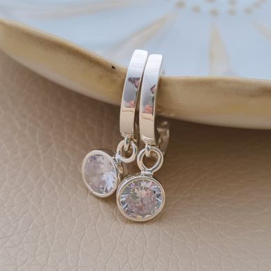 Серьги конго серебряные с подвесками белыми круглыми фианитами