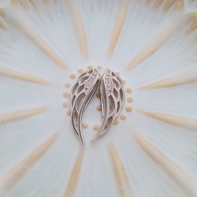 Серебряные серьги каффы Крылья с белыми фианитами