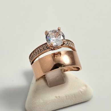 Серебряное кольцо двойное с позолотой и белыми фианитами разного размера