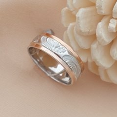 Обручальное кольцо серебряное с золотыми напайками и геометрическим орнаментом