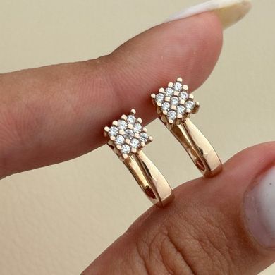 Серьги золотые с дорожками из белых круглых фианитов