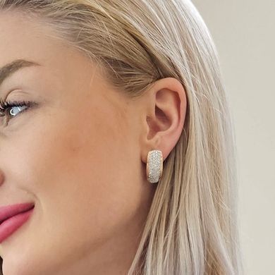 Комплект серебряный кольцо и серьги с золотыми вставками и паве из фианитов