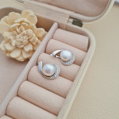 Сережки срібні класичні з перлами та фіанітами