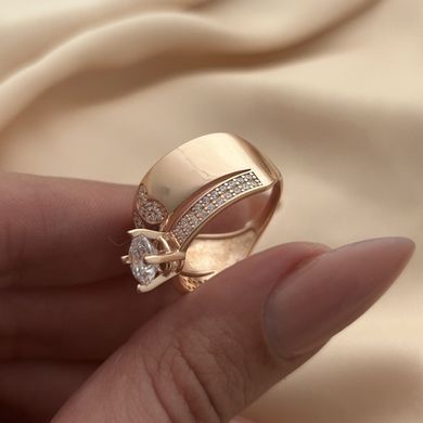 Серебряное кольцо с позолотой двойное с бабочкой и белыми фианитами разного размера
