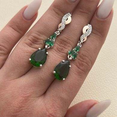 Серьги серебряные с золотыми пластинами с цветными цирконами