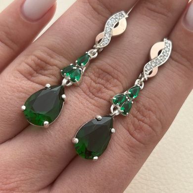 Серьги серебряные с золотыми пластинами с цветными цирконами