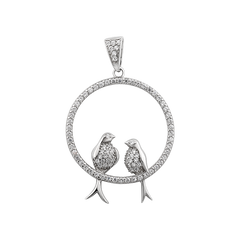 Серебряный подвес медальон Птички в круге с белыми фианитами