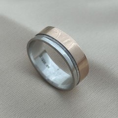 Кольцо обручальное из серебра с золотой напайкой американка