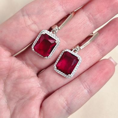 Серьги из серебра с золотыми вставками рубинами и цирконами