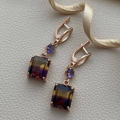 Серьги из золота с крупным прямоугольным аметрином