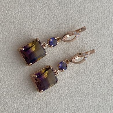 Серьги из золота с крупным прямоугольным аметрином