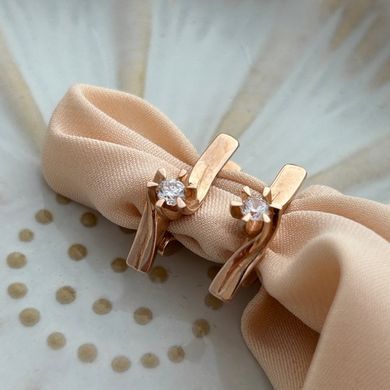 Серьги золотые с белыми круглыми фианитами