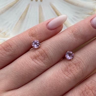 Сережки вкрутки золоті з круглими бузковими аметистами