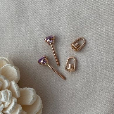Сережки вкрутки золоті з круглими бузковими аметистами
