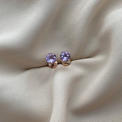 Сережки вкрутки золоті з круглими бузковими аметистами