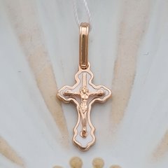 Крестик золотой с распятием и белой эмалью для цепочки или шнура