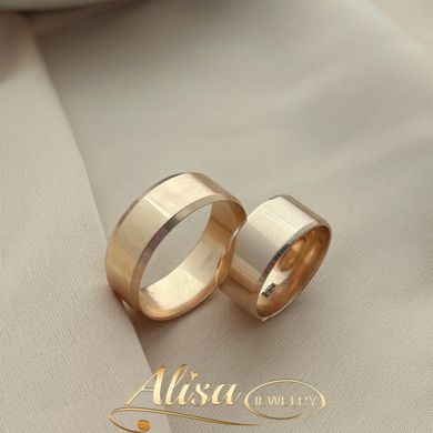 Обручальные кольца серебряные с позолотой широкие гладкие американки пара
