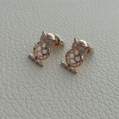Серьги вкрутки золотые совы с белыми фианитами