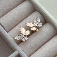 Сережки вкрутки золоті метелики з білими фіанітами