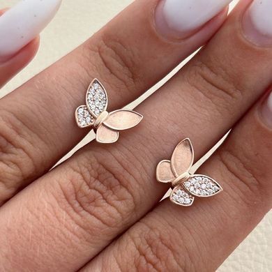 Серьги вкрутки золотые бабочки с белыми фианитами