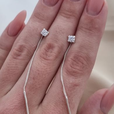 Серебряные серьги протяжки с маленькими белыми фианитами
