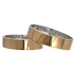 Серебряные обручальные кольца с золотыми вставками гладкие Американка пара