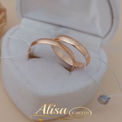 Обручальные кольца золотые гладкие классические Европейка 3 мм пара