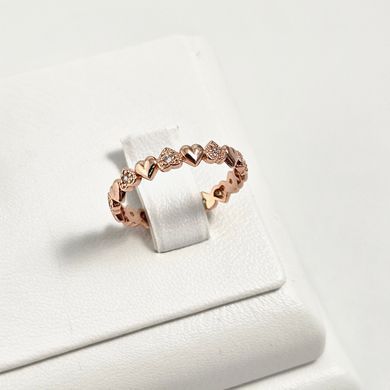 Кольцо позолоченное серебро сердечки с фианитами