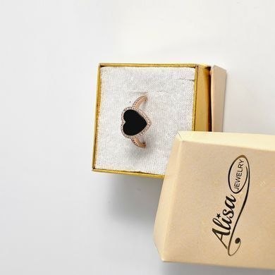 Кольцо из серебра с позолотой с сердечком ониксом и фианитами