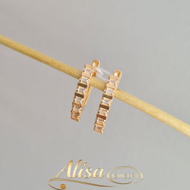Сережки золоті жіночі напівкола з білими прямокутними фіанітами