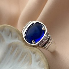 Серебряный перстень мужской Лорд с ярким синим камнем посередине
