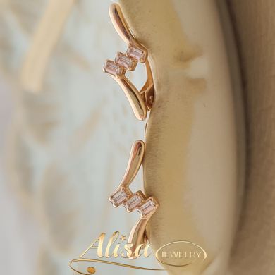 Золоті сережки жіночі гілочки з трьома прямокутними білими фіанітами