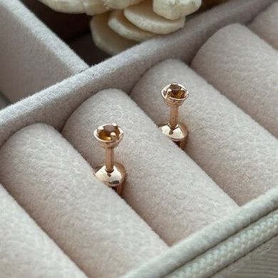 Серьги вкрутки золотые с желтыми круглыми цитринами маленькие