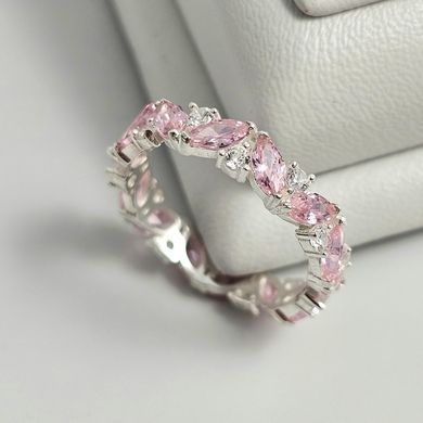 Серебряное кольцо женское с белыми и розовыми фианитами разной формы