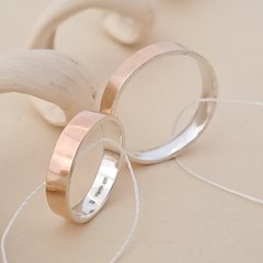 Обручальные кольца серебряные с золотой напайкой классические тонкие пара