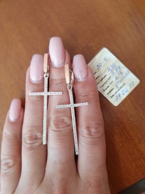 Срібні сережки з золотими накладками Хрестики з білими фіанітами по формі