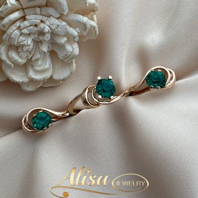 Комплект золотой кольцо и серьги с круглым зеленым турмалином